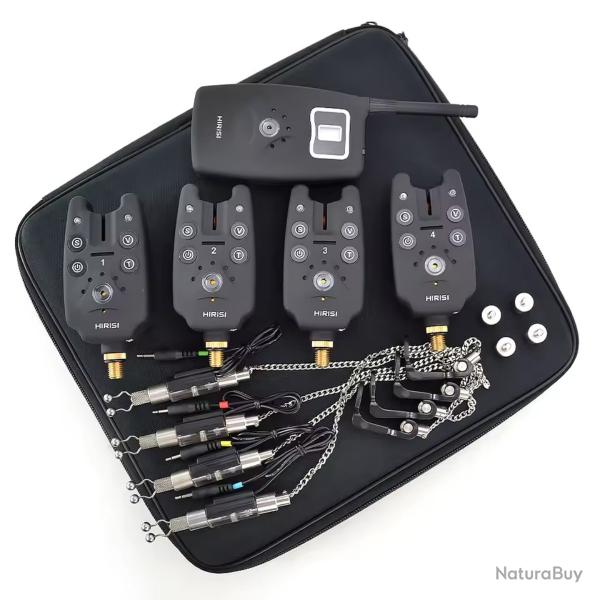 Kit Alarme Pche Carpe 4 Dtecteurs + Rcepteur + Swingers Sans Fil avec tui - Modle B1203S