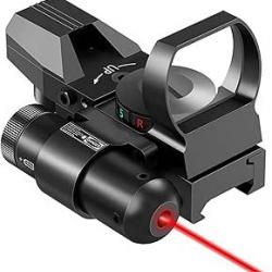 Viseur Réflexe Optique 1X22X33mm Rouge Vert 4 Réticules 20mm Rail pour Fusil de Chasse Laser Rouge