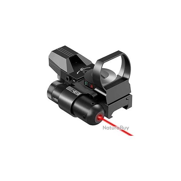 Viseur Rflexe Optique 1X22X33mm Rouge Vert 4 Rticules 20mm Rail pour Fusil de Chasse Laser Rouge