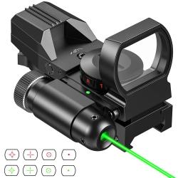 Viseur Réflexe Optique 1X22X33mm Rouge Vert 4 Réticules 20mm Rail pour Fusil de Chasse Laser Vert