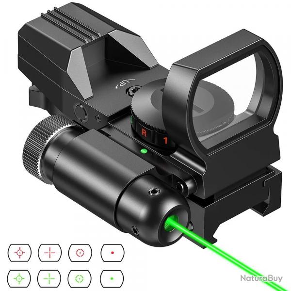 Viseur Rflexe Optique 1X22X33mm Rouge Vert 4 Rticules 20mm Rail pour Fusil de Chasse Laser Vert