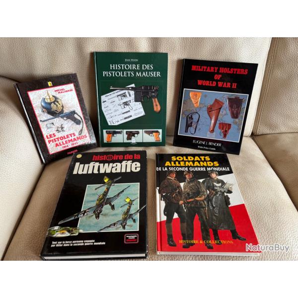 Lot de 5 livres sur les armes allemandes, holsters ww1 et 2 , quipement et Luftwaffe