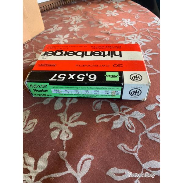 1 BOITE DE CARTOUCHE HIRTENBERGER 6,5 X 57 9,1 g NOSLER