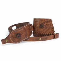 Tourbon Kit Sangle Fusil et Coussinet de Recul en Cuir Véritable Chasse Calibre .308/.30-06/.30-30