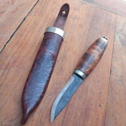Joli Couteau PUUKKO BRUSLETTO Fourreau en cuir Manche en Bois