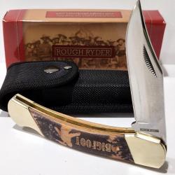 Couteau Rough Ryder Bigfoot Lockback Lame Acier 440 Manche Bois Etui Nylon RR2167