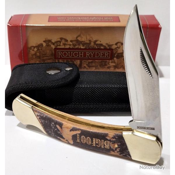 Couteau Rough Ryder Bigfoot Lockback Lame Acier 440 Manche Bois Etui Nylon RR2167