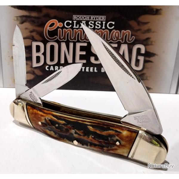 Couteau Rough Ryder Classic Cinnamon Bone Stag Lame Acier Carbone Manche Corne de Daim Slip RR2423