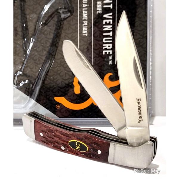 Couteau Pliant Browning Joint Venture Trapper Bone Lames Acier 8Cr13MoV Manche Os Slipjoint BR0012