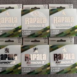 Lot 6 bobines de Tresse rapala rapinova X Green 100m 62lb 0,28mm