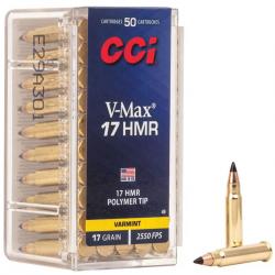 Cartouches  CCI - 17 HMR  V-MAX  17 grains -  X 50