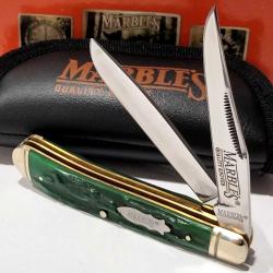 Couteau Marbles Green Stag Bone Trapper Lames en Acier 440 Poignée en Os Vert Slipjoint MR189