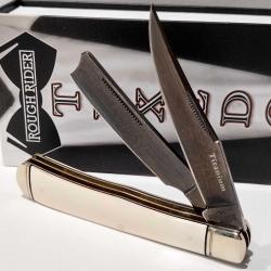 Couteau Rough Ryder Tuxedo White Razor Trapper Lames Acier 440 Manche Micarta Slipjoint RR2667