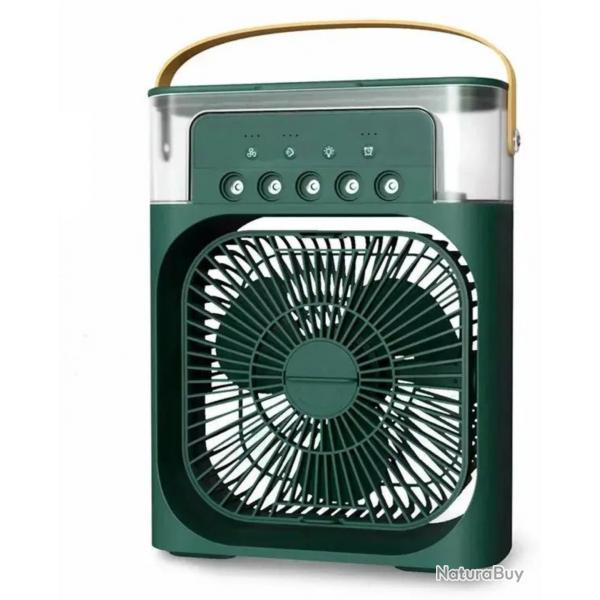 Ventilateur Portable 3-en-1 USB - Climatiseur, Humidificateur & clairage LED - Avec anse Vert