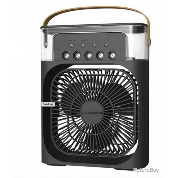 Ventilateur Portable 3-en-1 USB - Climatiseur, Humidificateur & clairage LED - Avec anse Noir