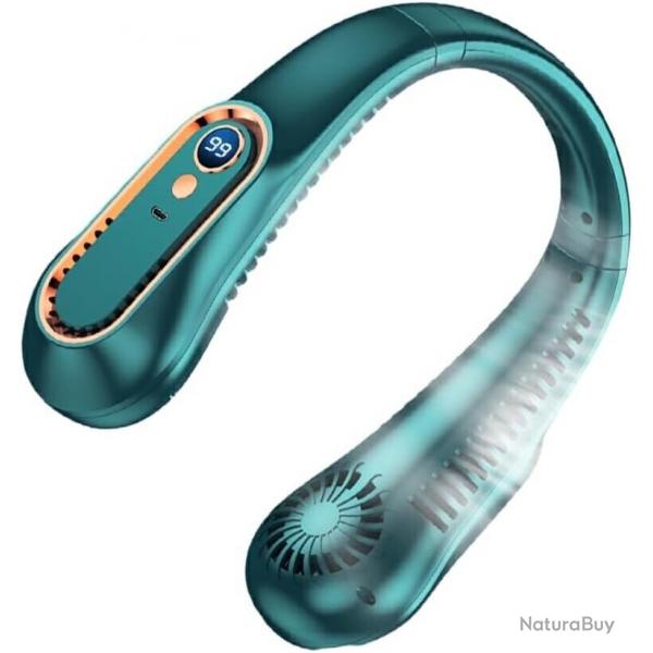 Ventilateur de Cou USB Rechargeable - 5 Vitesses - cran Digital - Vert