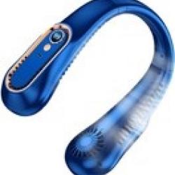 Ventilateur de Cou USB Rechargeable - 5 Vitesses - Écran Digital - Bleu