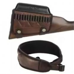 Tourbon Kit Repose-Joue et Sangle Fusil PU Vintage  Porte-Munitions .22LR/.17HMR, Réglable 62-97 cm