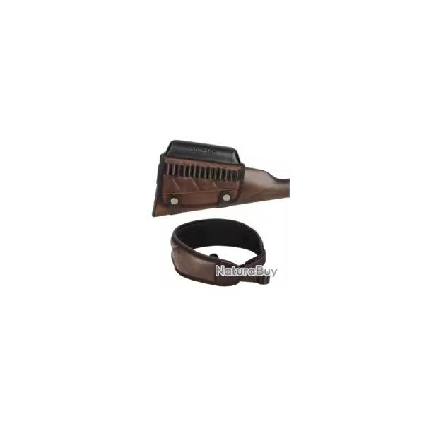 Tourbon Kit Repose-Joue et Sangle Fusil PU Vintage  Porte-Munitions .22LR/.17HMR, Rglable 62-97 cm