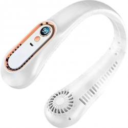 Ventilateur de Cou USB Rechargeable - 5 Vitesses - Écran Digital - Blanc