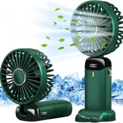 Mini Ventilateur USB Portable de Poche - 5 Vitesses - Base Pliable - Vert