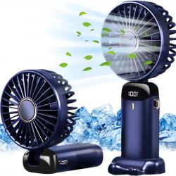 Mini Ventilateur USB Portable de Poche - 5 Vitesses - Base Pliable - Bleu