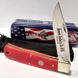 Couteau Queen Cutlery Red Bone Lame Acier Carbone 1095 Manche Os Lockback Boite Métal USA QRSB106L