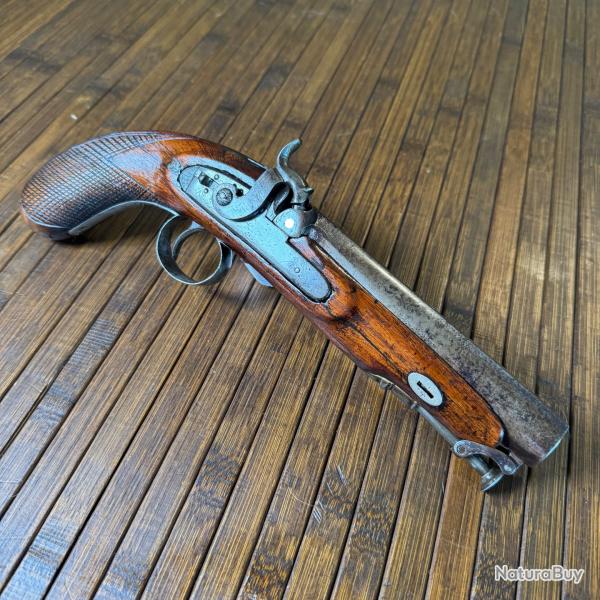 PISTOLET D'OFFICIER A SILEX PASS A PERCUSSION CROCHET DE CEINTURE