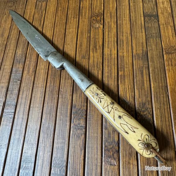 COUTEAU VENDETTA CORSE VRITABLE POUDRILLE PLAQUETTES OS DEBUT 1900