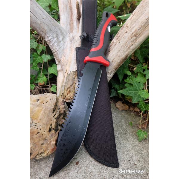 Gros Couteau Machette Bowie Trekking Alaska Lame Acier 3Cr13 Manche Red Abs Etui Nylon Survie Treck