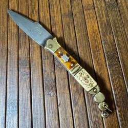 JOLI COUTEAU NAVJA TOLEDO ESPAGNE OS LAITON ÉCAILLE ET ARGENT XlX éme siècle
