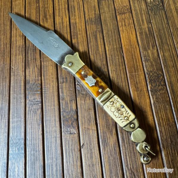 JOLI COUTEAU NAVJA TOLEDO ESPAGNE OS LAITON CAILLE ET ARGENT XlX me sicle