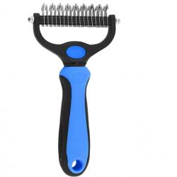 Brosse Professionnelle 2-en-1 Chiens & Chats Poils Longs & Mi-longs Anti-Noeuds & Anti-Chute Bleue