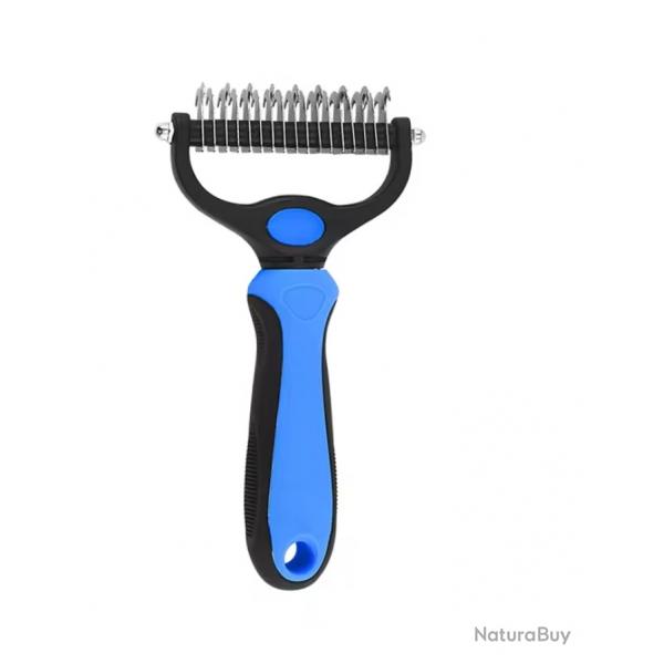 Brosse Professionnelle 2-en-1 Chiens & Chats Poils Longs & Mi-longs Anti-Noeuds & Anti-Chute Bleue