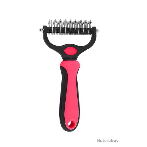 Brosse Professionnelle 2-en-1 Chiens & Chats Poils Longs & Mi-longs Anti-Noeuds & Anti-Chute Rose