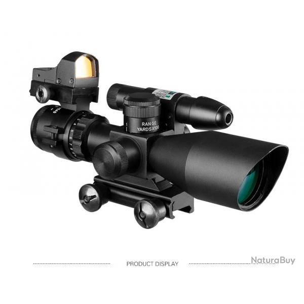 Lunette de Vise Tactique 2.5-10x40 Laser Vert Intgr + Point Rouge Holographique Zoom Ajustable