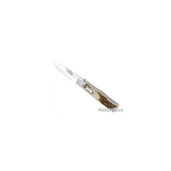 Couteau automatique MIKOV  PREDATOR , lame acier inox 420, manche 12 cm cerf vritable. Etui cuir