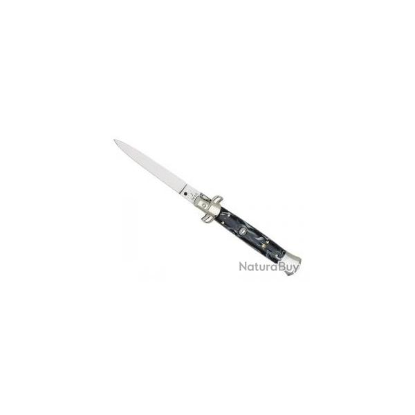 Couteau automatique, lame inox, manche 11 cm faon corne, mitre basculante.