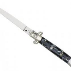 Couteau automatique, lame inox, manche 12 cm façon corne, mitre basculante.