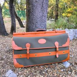 Vends sac de battue en toile et cuir lisse Alexandre Mareuil