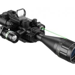 Lunette de Visée 6-24x50 AOEG Réticule Mil-Dot Rouge/Vert Laser Intégré Viseur Holographique Tactiqu