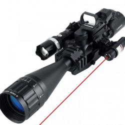 Lunette de Visée 6-24x50 AOEG Réticule Mil-Dot Rouge/Vert Viseur Holographique Laser Rouge Intégré