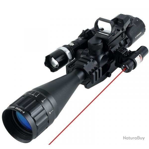 Lunette de Vise 6-24x50 AOEG Rticule Mil-Dot Rouge/Vert Viseur Holographique Laser Rouge Intgr