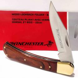 Couteau Winchester Large Wood Lame Acier Inox Poignée Bois Lockback Clip WN6220020W