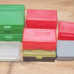 lot de 9 boites MTM Arsenal vides pour 50 et 100 cartouches 38, 357, 9 mm