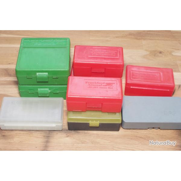 lot de 9 boites MTM Arsenal vides pour 50 et 100 cartouches 38, 357, 9 mm