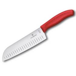 6.8521.17C1B Couteau Santoku alvéolé Victorinox SwissClassic sur rouge/carte