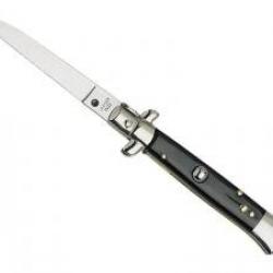 Couteau automatique, lame inox, manche 11 cm corne, mitre basculante.