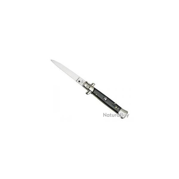Couteau automatique, lame inox, manche 11 cm corne, mitre basculante.