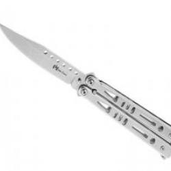 Couteau papillon Max Knives tout inox, lame à trous, manche à trous 12 cm